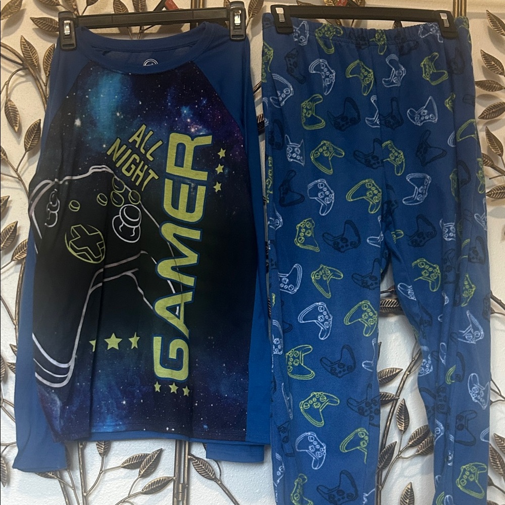 All Night Gamer Boys Pajama Set - Navy & Lime